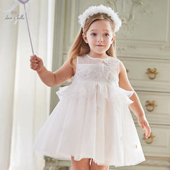 Dave&Bella Summer Toddler Girls White Sleeveless Mesh Princess Dress