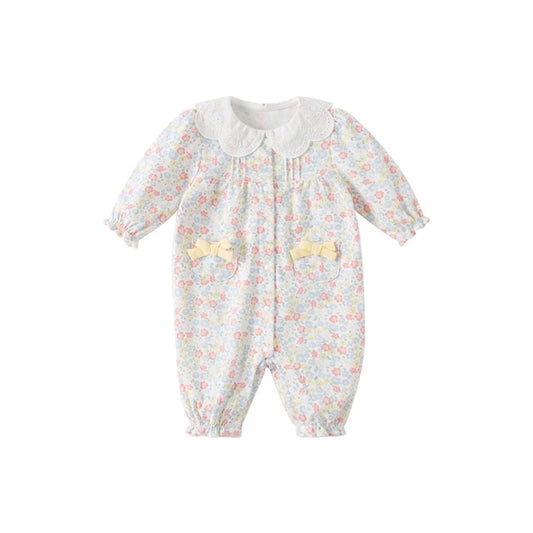 Dave&Bella Bay Girls Sweet Cotton Floral Print Rompers Jumpsuit