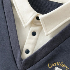 Dave&Bella Toddler Boys Navy Blue Fake Two Piece Knit Pullover Polos T-Shirt Tops