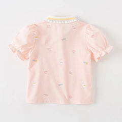 Dave&Bella Summer Girls Bubble Sleeve Cotton Polo Shirt Top