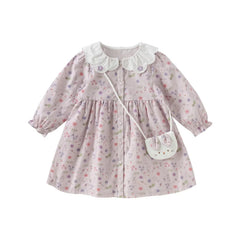 Dave&Bella Toddler Girls Spring Cotton Floral Print Dress(wallet bag)