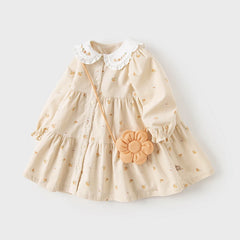 Dave&Bella Toddler Girls Spring Cotton Floral Print Sweet Dress(wallet bag)