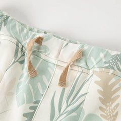 Dave&Bella Summer Toddler Boys Leaf Print White Two-Piece Sets