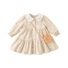 Dave&Bella Toddler Girls Spring Cotton Floral Print Sweet Dress(wallet bag)