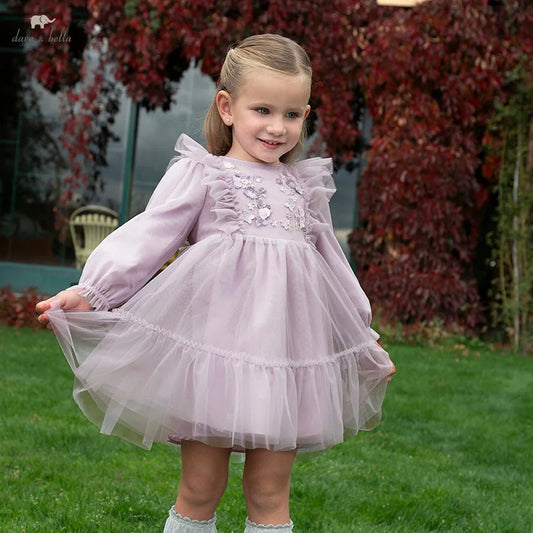Dave&Bella Girls Spring/Fall Purple Mesh Princess Dress