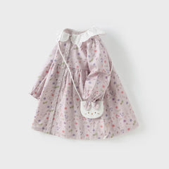 Dave&Bella Toddler Girls Spring Cotton Floral Print Dress(wallet bag)