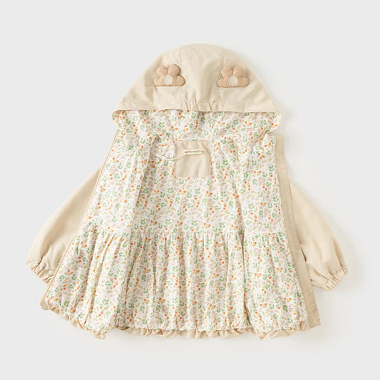 Dave&Bella Girls Spring/Autumn khaki Hooded Trench Jacket