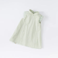 Dave&Bella Kids Girls Summer Grey Green Floral Sleeveless A-line Dress(wallet bag)