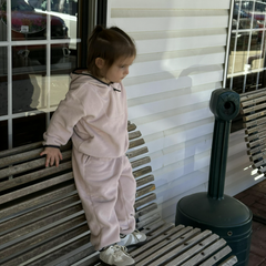 Dave&Bella Kids Girls/Boys Autumn Pink/Grey Cozy Fleece Hooded Coat Pant Suits Set