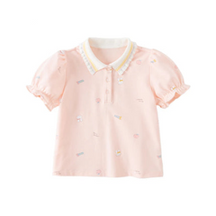 Dave&Bella Summer Girls Bubble Sleeve Cotton Polo Shirt Top