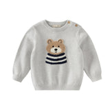 Dave&Bella Toddler Boys Casual Grey Cartoon Bear Knit Cotton Sweaters