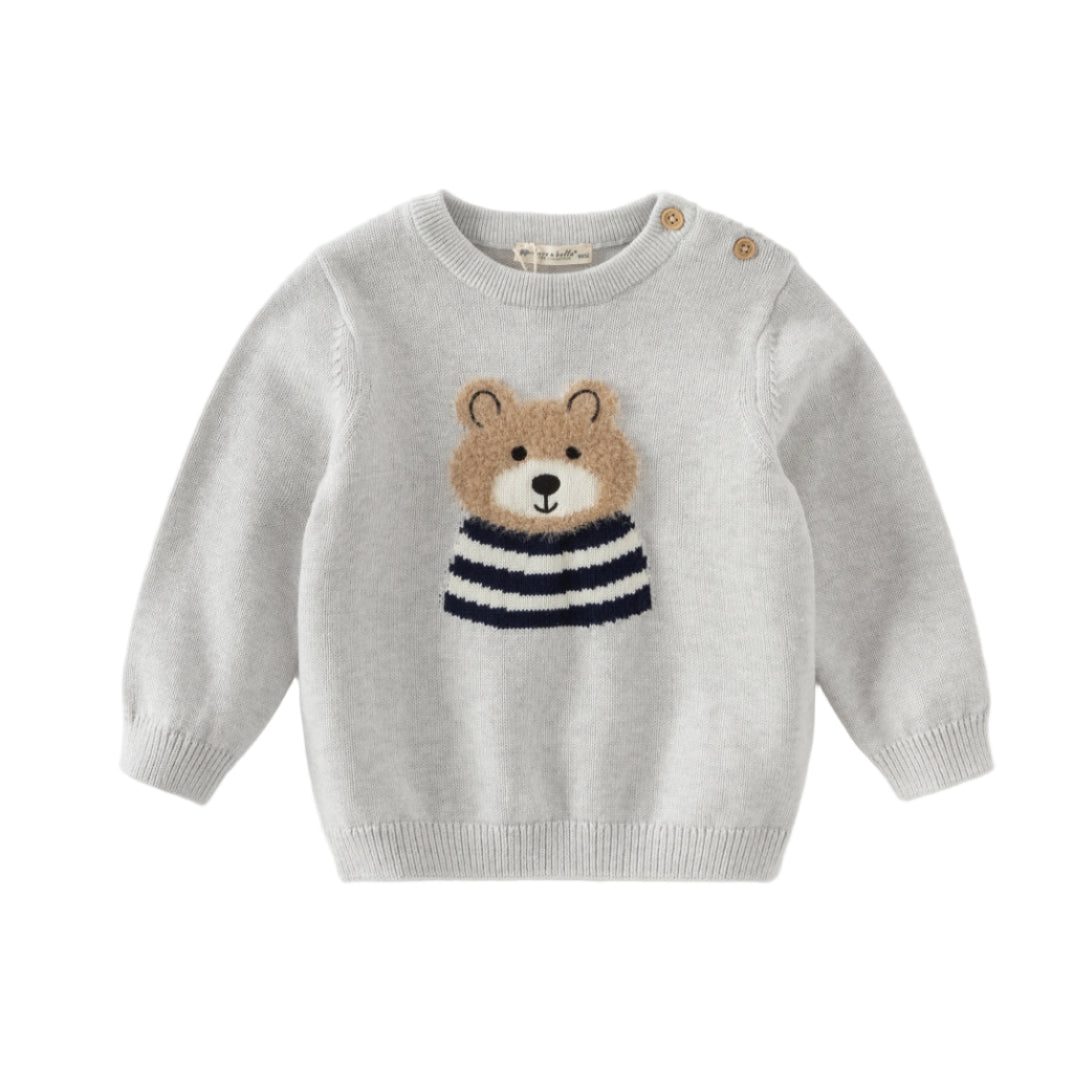 Dave&Bella Toddler Boys Autumn/Winter Grey Cartoon Bear Knit Cotton Sweaters Tops