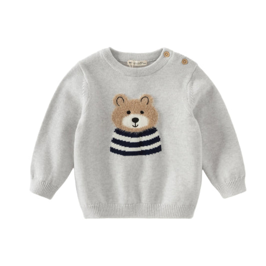 Dave&Bella Toddler Boys Autumn/Winter Grey Cartoon Bear Knit Cotton Sweaters Tops