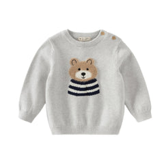 Dave&Bella Toddler Boys Autumn/Winter Grey Cartoon Bear Knit Cotton Sweaters Tops