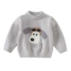 Dave&Bella Toddler Girls/Boys Autumn Cartoon Print Playful Chenille Sweater Tops