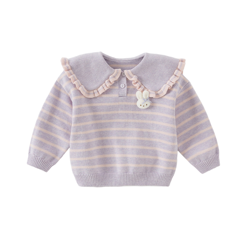 Dave&Bella Toddler Girls Cute Rabbit Striped Breathable Cotton College-style Sweaters Tops