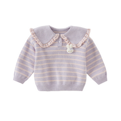 Dave&Bella Toddler Girls Cute Rabbit Striped Breathable Cotton College-style Sweaters Tops