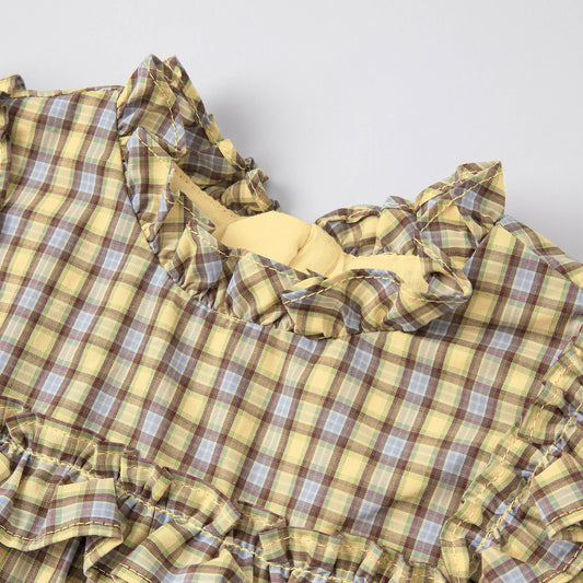Dave&Bella Toddler Girls Autumn Cotton Yellow Green Plaid Fashion A-line Dress