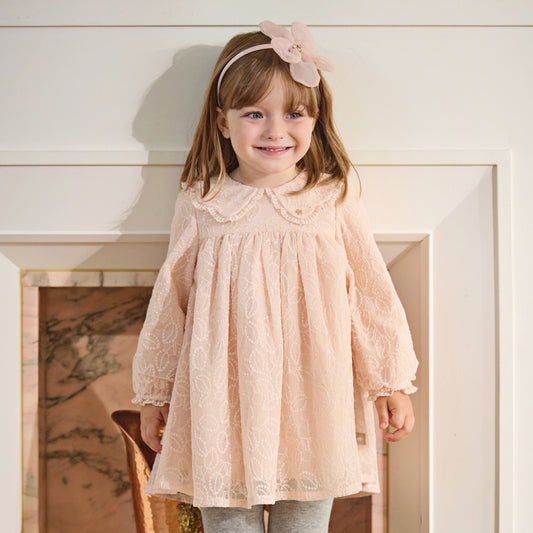 Dave&Bella Toddler Girls Adorable Light Pink Doll Collar Mesh Princess Dress