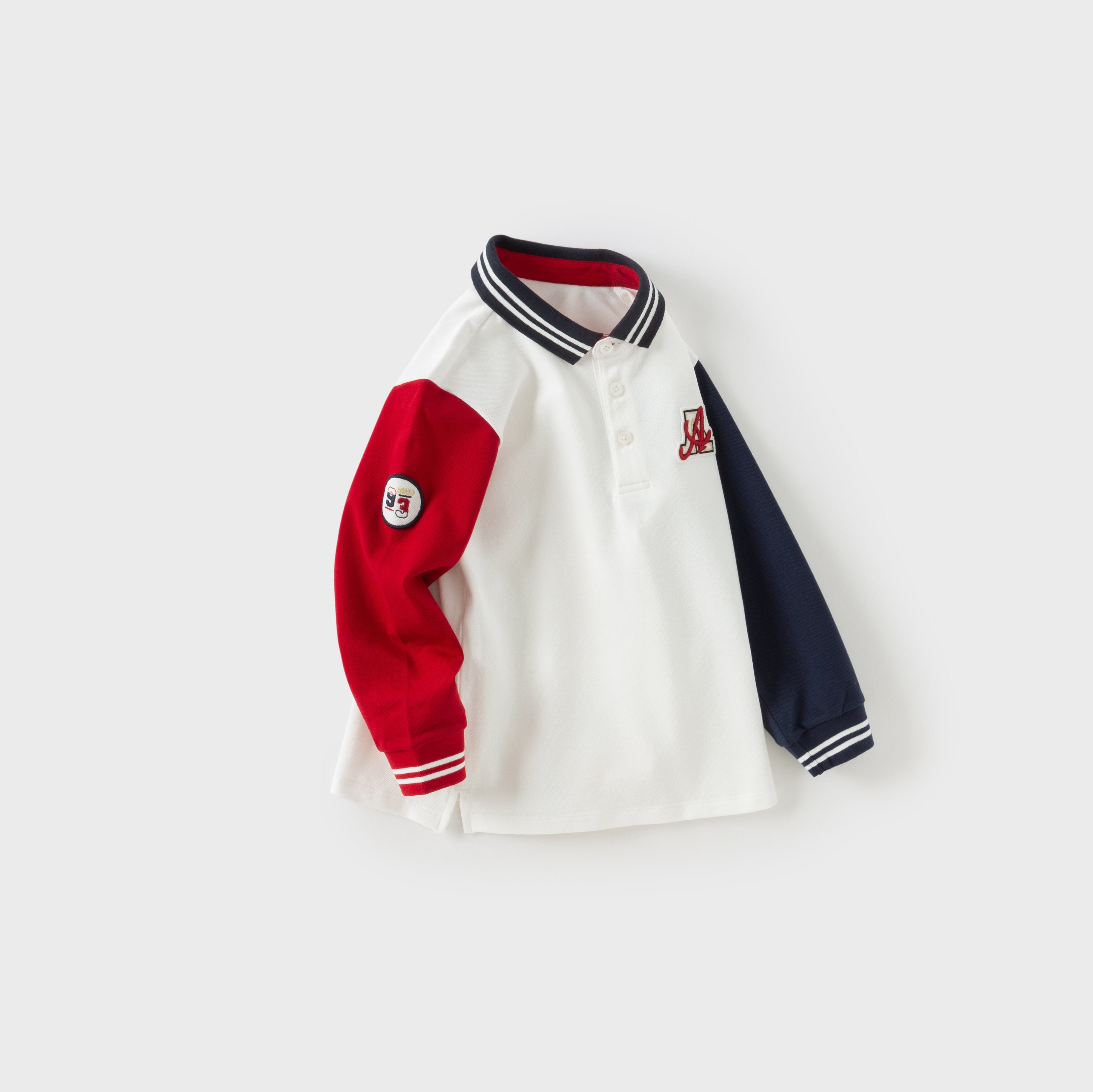 Dave&Bella Kids Boys Beige Long Sleeve College Style Cotton Polos