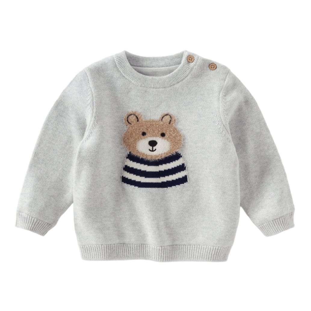 Dave&Bella Toddler Boys Casual Grey Cartoon Bear Knit Cotton Sweaters