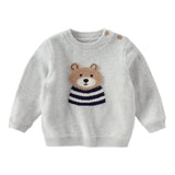 Dave&Bella Toddler Boys Casual Grey Cartoon Bear Knit Cotton Sweaters