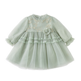 Dave&Bella Toddler Girls Grey Green Mesh A-line Princess Dress