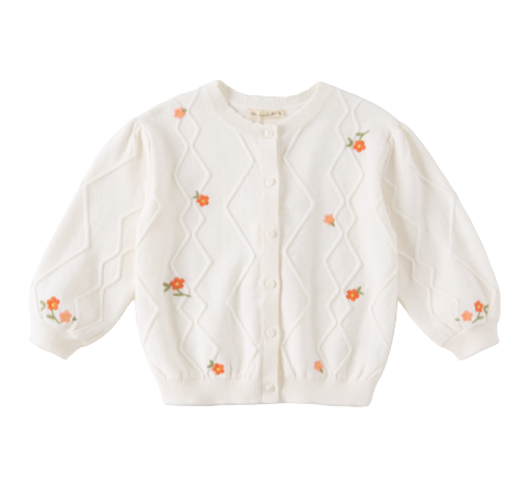 Dave&Bella Toddler Girls Autumn Elegant Flower Embroidery Beige Knit Cotton Cardigan Coat
