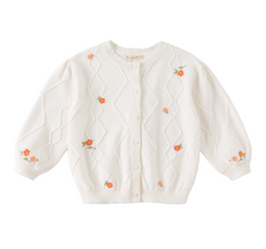 Dave&Bella Toddler Girls Autumn Elegant Flower Embroidery Beige Knit Cotton Cardigan Coat