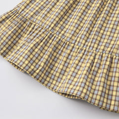 Dave&Bella Toddler Girls Autumn Cotton Yellow Green Plaid Fashion A-line Dress