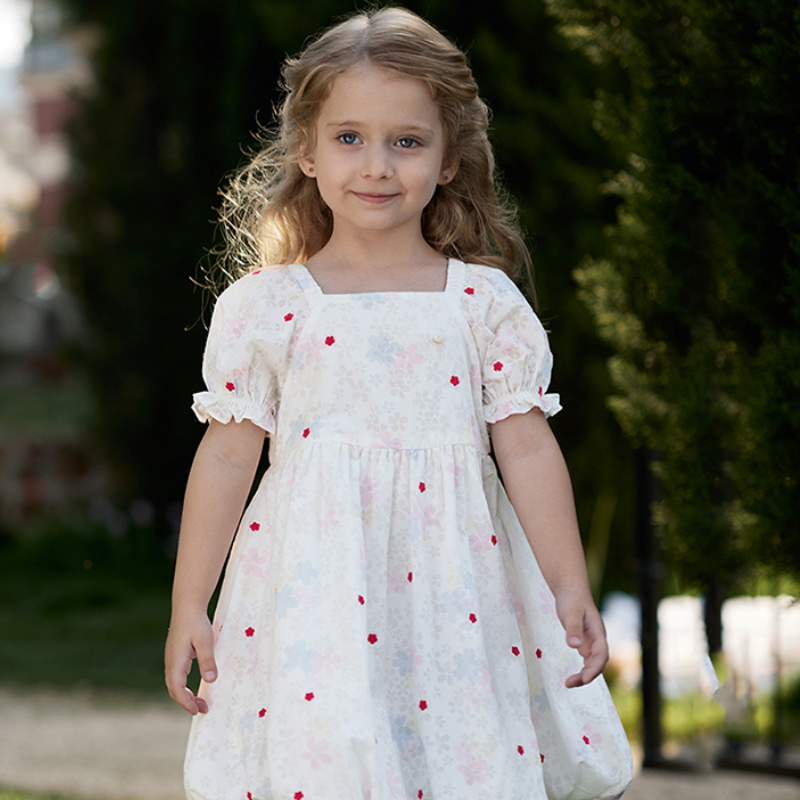 Dave&Bella Toddler Girls Summer Printed Bubble Sleeve Floral Pod Skirt Dress