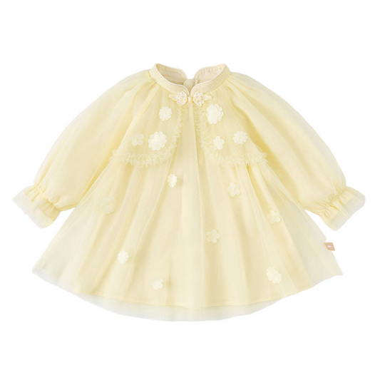 Dave&Bella Toddler Girls Autumn Vivid Yellow Chinese-style Mesh A-line Dress