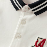 Dave&Bella Kids Boys Beige Long Sleeve College Style Cotton Polos