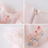 Dave&Bella Toddler Girls Summer Pink Flutter Sleeve Adorable Embroidery Birthday Dress