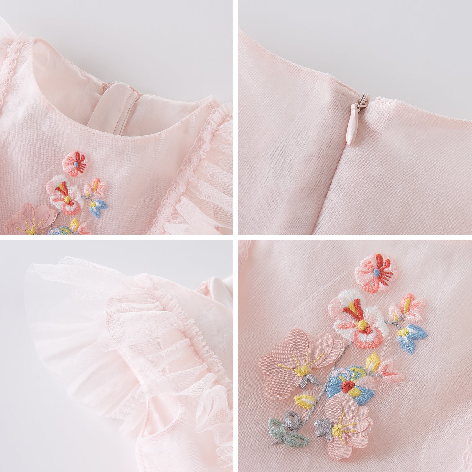 Dave&Bella Toddler Girls Summer Pink Flutter Sleeve Adorable Embroidery Birthday Dress
