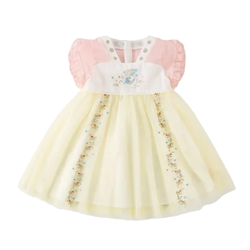 Dave&Bella Kids Girls Summer Charming Yellow Chinese-style Embroidery Party Dress