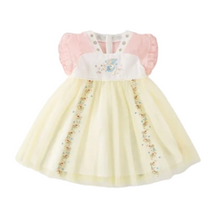 Dave&Bella Kids Girls Summer Charming Yellow Chinese-style Embroidery Party Dress