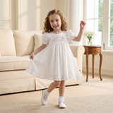 Dave&Bella Summer Toddler Girls Beige Adorable Flower Embroidery Mesh Princess Dress