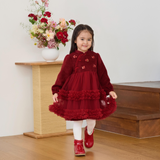 Dave&Bella Toddler Girls Red Floral Embroidery Chinese-Style A-line Tulle Party Thickened Dress