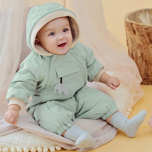 Dave&Bella Baby Girls/Boys Winter Cute Indoor Warm Hooded One-Piece Romper