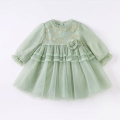 Dave&Bella Toddler Girls Grey Green Mesh A-line Princess Dress
