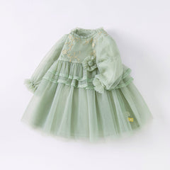 Dave&Bella Toddler Girls Grey Green Mesh A-line Princess Dress