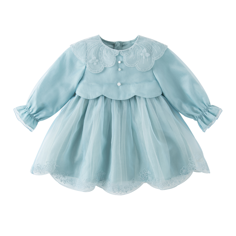 Dave&Bella Toddler Girls Noble Grey Blue Long-sleeved Princess Mesh Dress