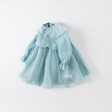 Dave&Bella Toddler Girls Noble Grey Blue Long-sleeved Princess Mesh Dress