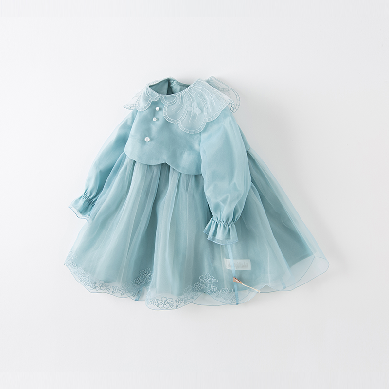 Dave&Bella Toddler Girls Noble Grey Blue Long-sleeved Princess Mesh Dress