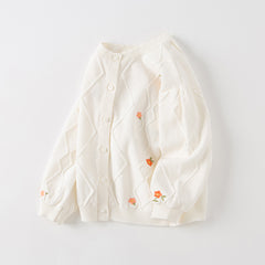 Dave&Bella Toddler Girls Elegant Flower Embroidery Beige Knit Cotton Cardigans