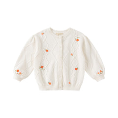 Dave&Bella Toddler Girls Elegant Flower Embroidery Beige Knit Cotton Cardigans