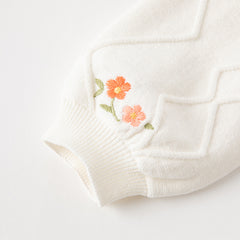 Dave&Bella Toddler Girls Elegant Flower Embroidery Beige Knit Cotton Cardigans