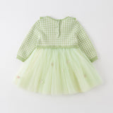 Dave&Bella Toddler Girls Fresh Green Plaid Knit Sweater Mesh Party Dress