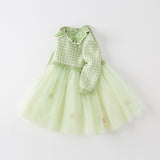 Dave&Bella Toddler Girls Fresh Green Plaid Knit Sweater Mesh Party Dress